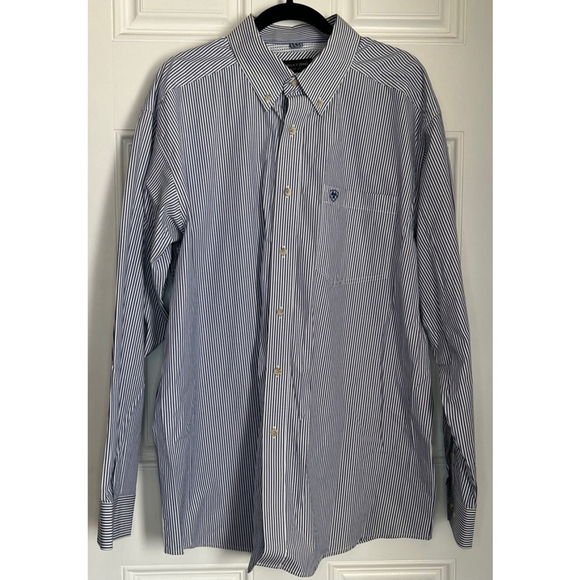Men's Ariat Shirt, Blue & White Striped, Size XL - Picture 3 of 11